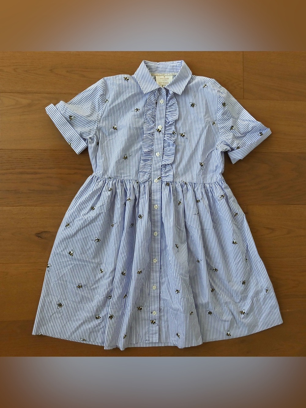 kate spade Abuzz Poolin Light Blue & White Striped Ruffle-Front Dress